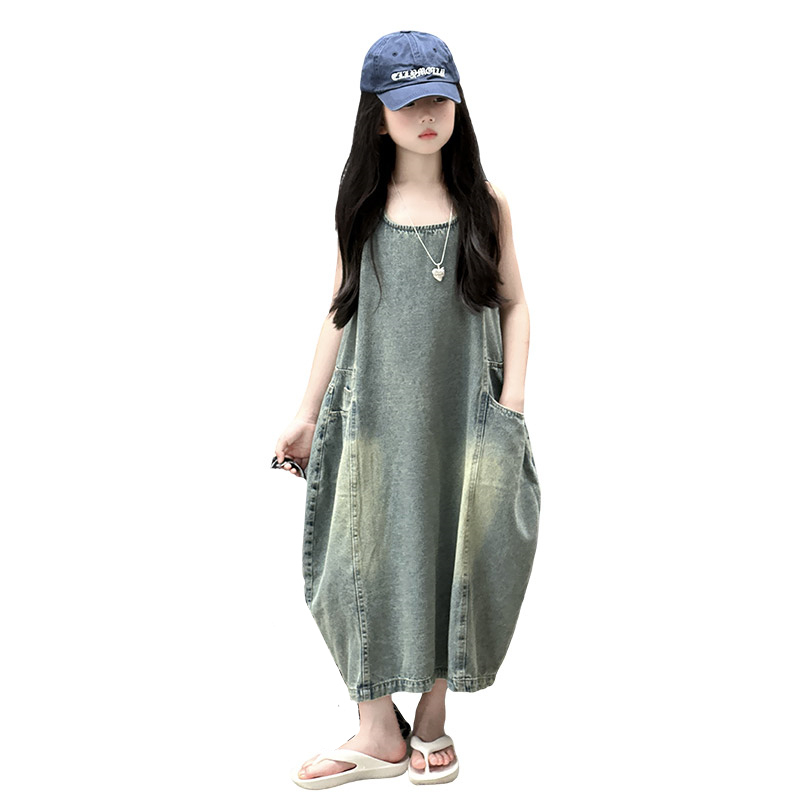 Vintage Fashion Streetwear - فستان كلاسيكي أزرق للأطفال البنات عالي
