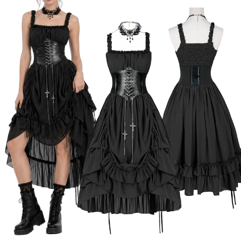 فستان نسائي قوطي أسود بتصميم ك - مراجعة Vintage Slip Dress وسعره